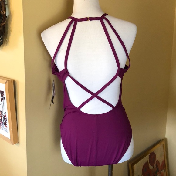 La Blanca size 12 Swimsuit Strappy Tummy Control Bathingsuit Highneck $118 NWOT - Picture 2 of 8
